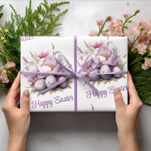 Papier Cadeau Joyeux Pâques   Oeufs de Pâques et pivoines   Pâqu
