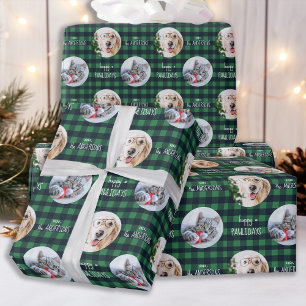 Papier Cadeau Joyeux Pawlidays Buffalo Plaid Custom Cat Chien Ph