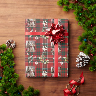 Papier Cadeau Joyeux Pawlidays Chien Rouge Vert Pâté Noël