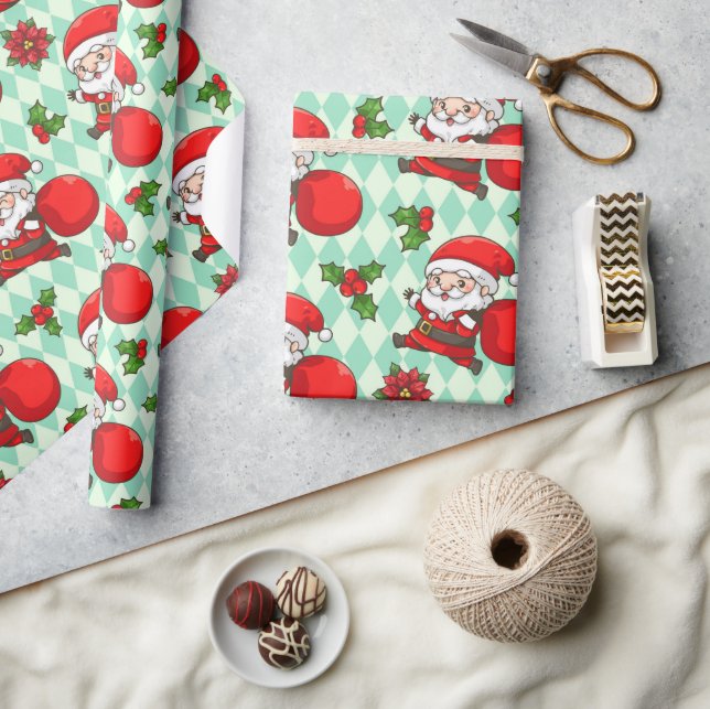 Papier Cadeau Joyeux Père Noël Holly Noël Motif (Artisanat)
