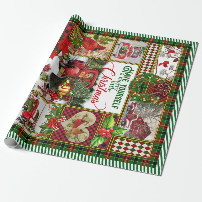 Papier Cadeau Joyeux Petit Camion Rouge De Noël (Déroulé)