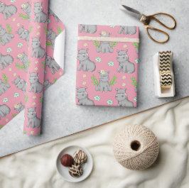 Papier Cadeau Joyeux petits hippopotames et fleurs