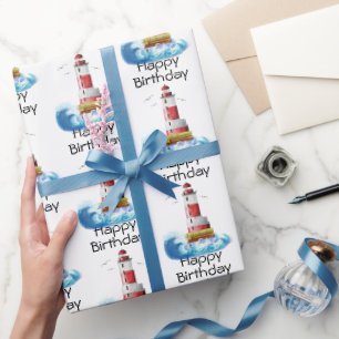 Papier Cadeau Joyeux phares d'anniversaire sur blanc