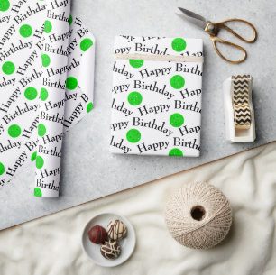 Papier Cadeau Joyeux Pickleballs Vert Anniversaire Sur Blanc