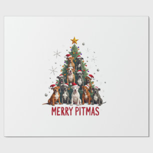 Papier Cadeau Joyeux Pitmas Pitbull Chien Pull de Noël Laid Arbr