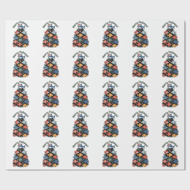 Papier Cadeau Joyeux Poissons de Noël Poisson Drôle Pêche (Plat)