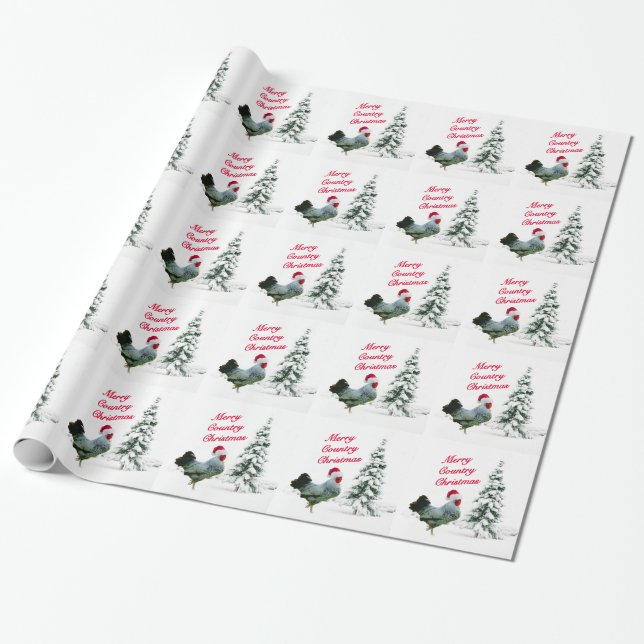 Papier Cadeau Joyeux poulet de Noël de pays avec le casquette de (Déroulé)