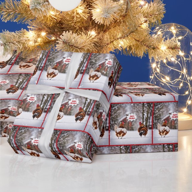 Papier Cadeau Joyeux Poulets De Vacances Dans Les Snowflakes (Vacances)