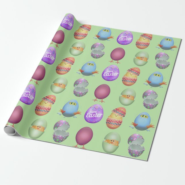 Papier Cadeau Joyeux poussins de Pâques (Déroulé)