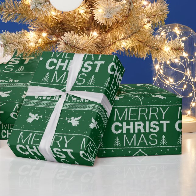 Papier Cadeau Joyeux pull de Noël Christian Green Jesus Dieu (Vacances)