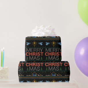 Papier Cadeau Joyeux pull de Noël foi chrétienne Jésus
