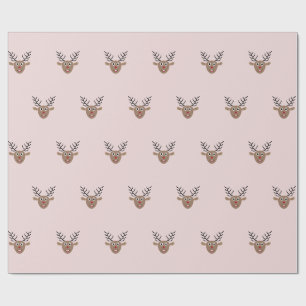 Papier Cadeau Joyeux Reindeer Motif Blush Pink Noël