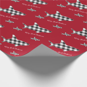 Papier Cadeau Joyeux requin blanc noir noir de buffle plaid