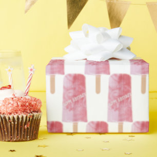 Papier Cadeau joyeux rose popsicle d'anniversaire