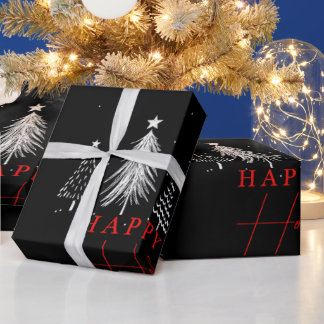 Papier Cadeau Joyeux sapin de Noël | Noir
