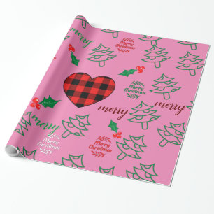 Papier Cadeau Joyeux sapin rose