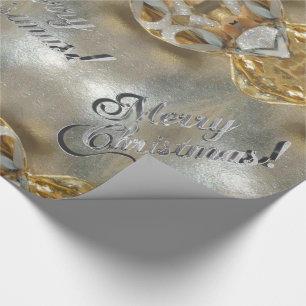 Papier Cadeau Joyeux script d'argent de Noël Elegant Faux Gold