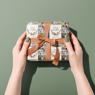 Papier Cadeau joyeux script de noël antler rustique photo