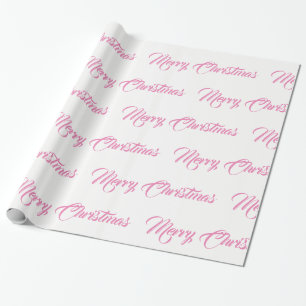 Papier Cadeau Joyeux script de Noël blanc et rose