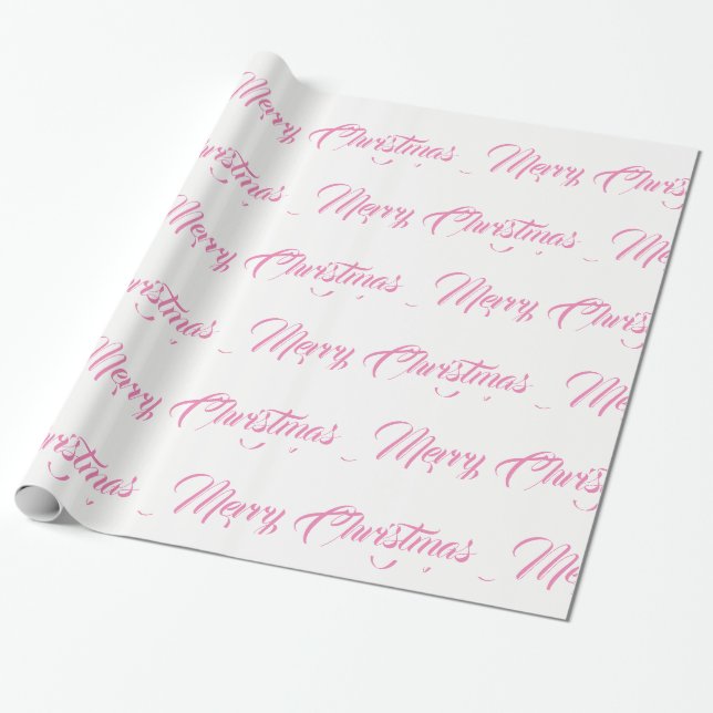 Papier Cadeau Joyeux script de Noël blanc et rose (Déroulé)