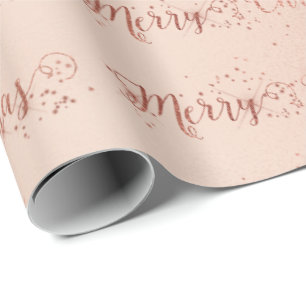 Papier Cadeau Joyeux Script de Noël Pastel Rose Rose Gold Stars