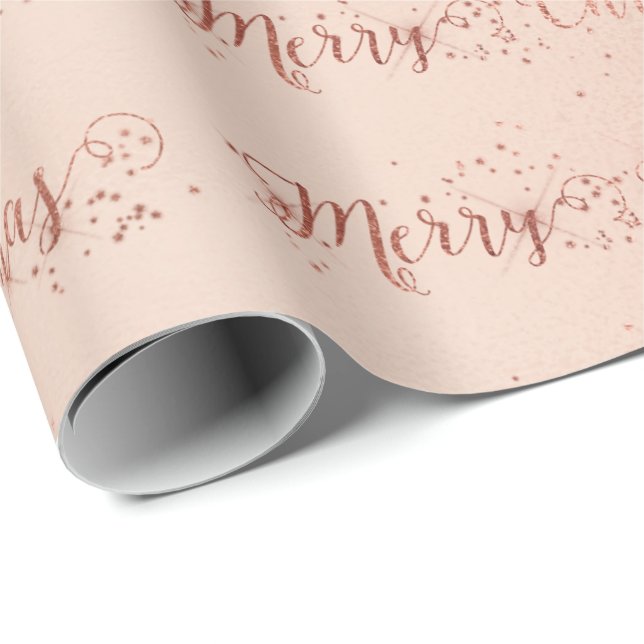 Papier Cadeau Joyeux Script de Noël Pastel Rose Rose Gold Stars (Coin rond)