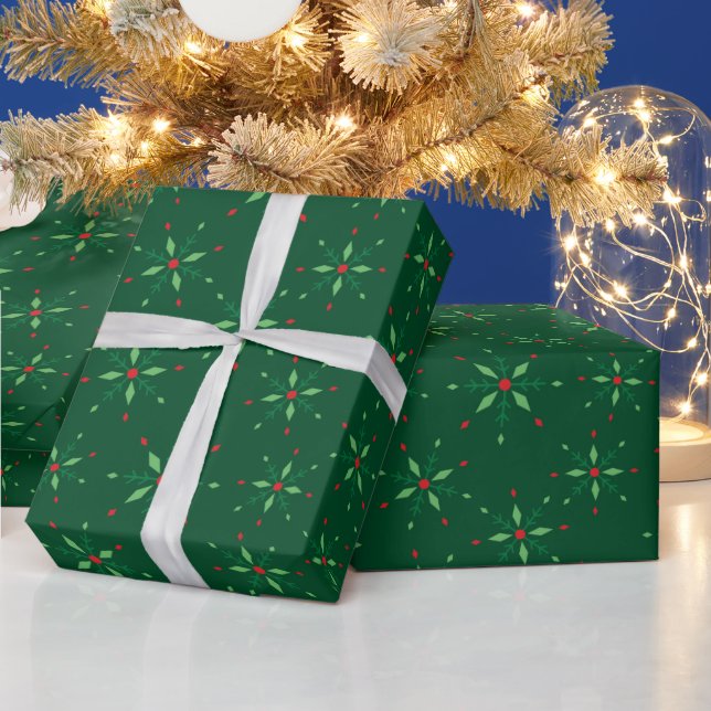 Papier Cadeau Joyeux Snowflake Magique Élégant Vert foncé sans j (Vacances)