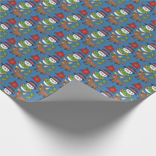 Papier Cadeau Joyeux Snowman Deer Motif de vacances d'hiver (Coin)