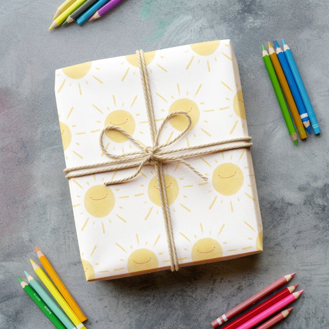 Papier Cadeau Joyeux soleil jaune mignon Illustration soleil (Créateur téléchargé)