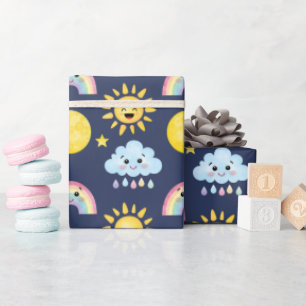 Papier Cadeau Joyeux soleil, lune, nuage et arc-en-ciel