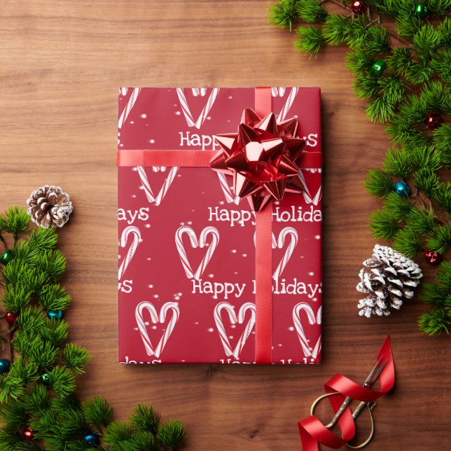 Papier Cadeau Joyeux Sucre de canne de vacances avec Snowflakes (Cadeau de vacances)