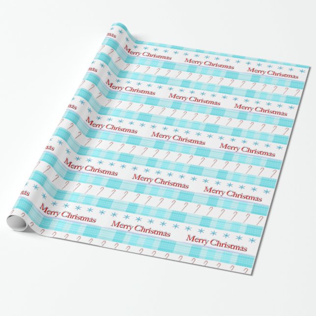 Papier Cadeau Joyeux Sucres de canne de Noël Snowflakes Papier c (Déroulé)