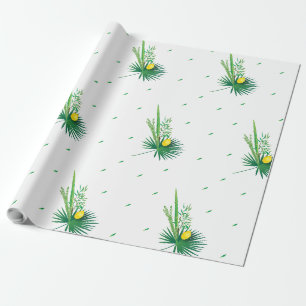 Papier Cadeau Joyeux Sukkot Lulav & Etrog Quatre Espèces Aquarel