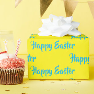 Papier Cadeau Joyeux texte bleu de Pâques sur jaune