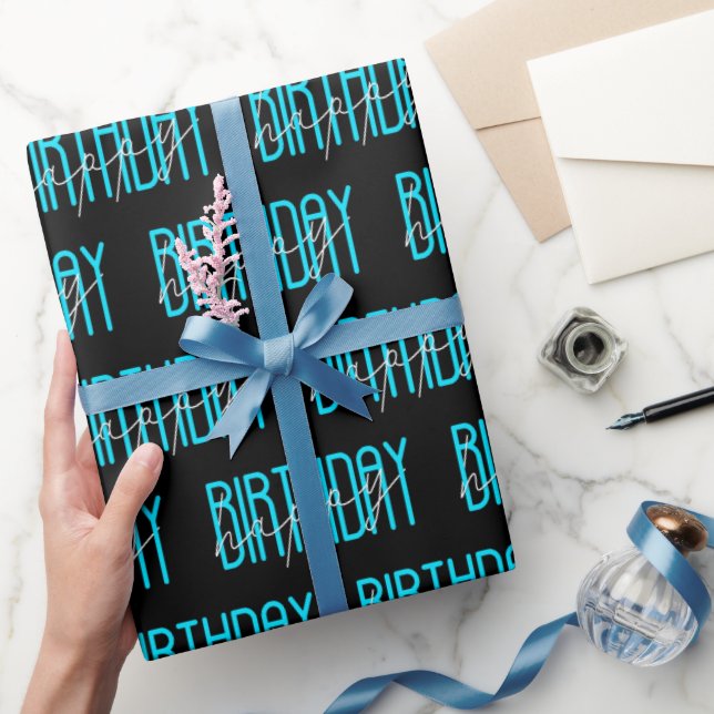 Papier Cadeau Joyeux texte d'anniversaire en noir (Cadeaux)