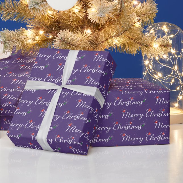 Papier Cadeau Joyeux texte de Noël avec étincelles (Vacances)