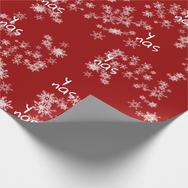 Papier Cadeau Joyeux texte de Noël dans les flocons de neige (Coin)