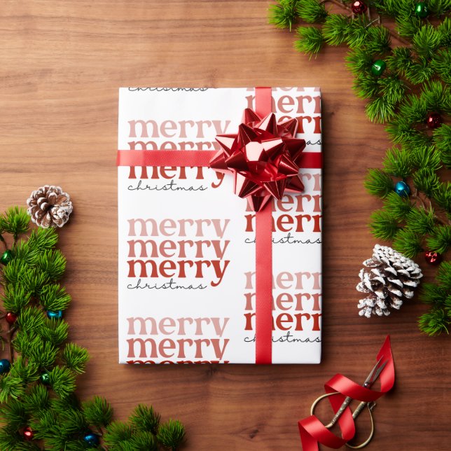 Papier Cadeau Joyeux texte de Noël Salutation rouge et blanc (Cadeau de vacances)