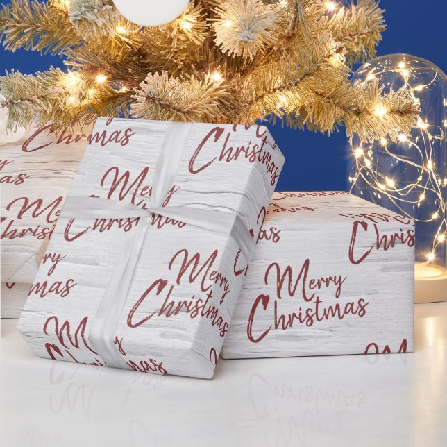 Papier Cadeau Joyeux texte de Noël sur bouleau (Vacances)