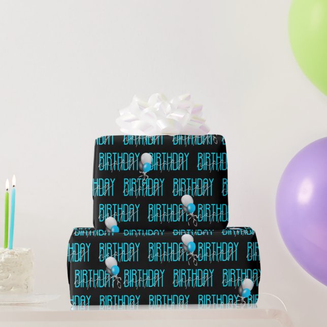 Papier Cadeau Joyeux texte et ballons d'anniversaire (Cadeaux de fête)