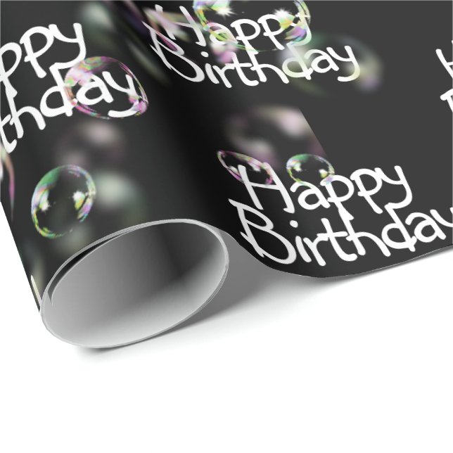 Papier Cadeau Joyeux texte et bulles d'anniversaire (Coin rond)