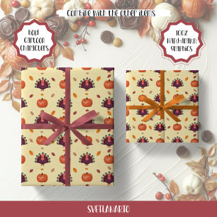 Papier Cadeau Joyeux Thanksgiving Turquie Livre d'automne