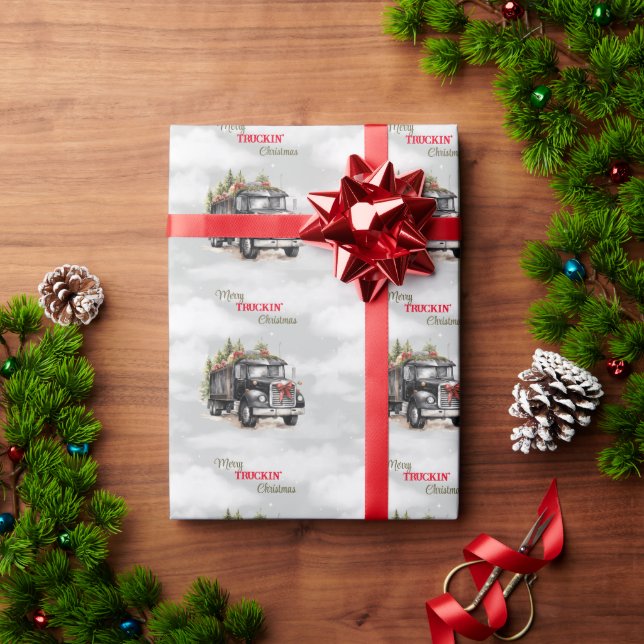 Papier Cadeau Joyeux Truckin Noir Semi (Cadeau de vacances)