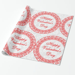 Papier Cadeau Joyeux Valentines Day Cercles rouges & dentelle