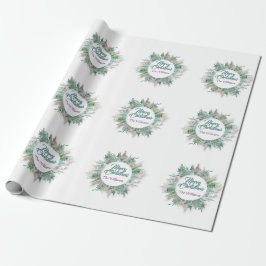 Papier Cadeau Joyeux ventre Noël Fêtes Nom de la couronne Blanc
