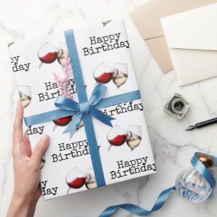 Papier Cadeau Joyeux Vin D'Anniversaire Toast Sur Blanc