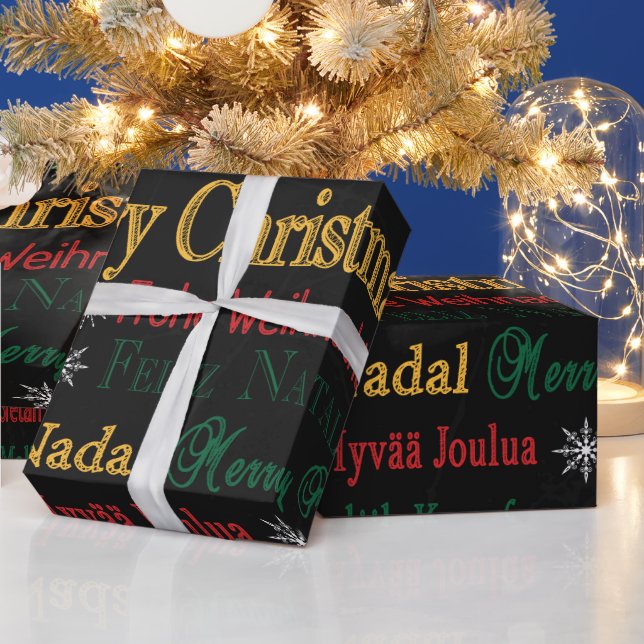 Papier Cadeau Joyeux voeux de Noël dans une langue différente | (Vacances)