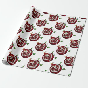 Papier Cadeau Judaica Pomegranate Heart Hanoukka Rosh Hashanah
