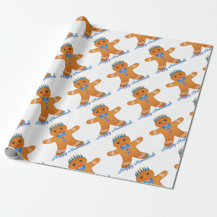 Papier Cadeau Judaïque Hanoukka Gingerbread Homme Menorah
