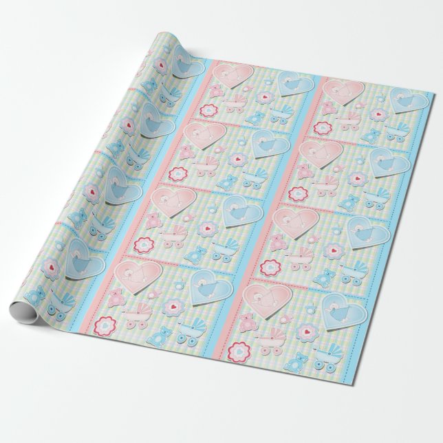 Papier Cadeau Jumeaux Baby shower Fille Et Garçon (Déroulé)